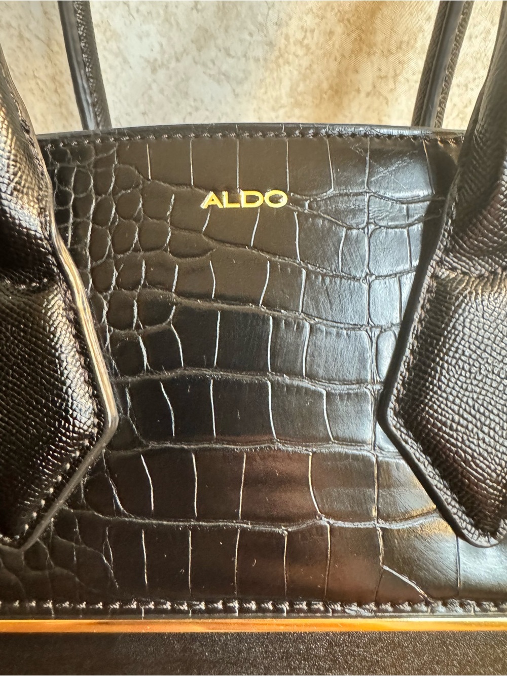 Aldo Black Croc-Trim Satchel with Gold Accent - Picture 2 of 8